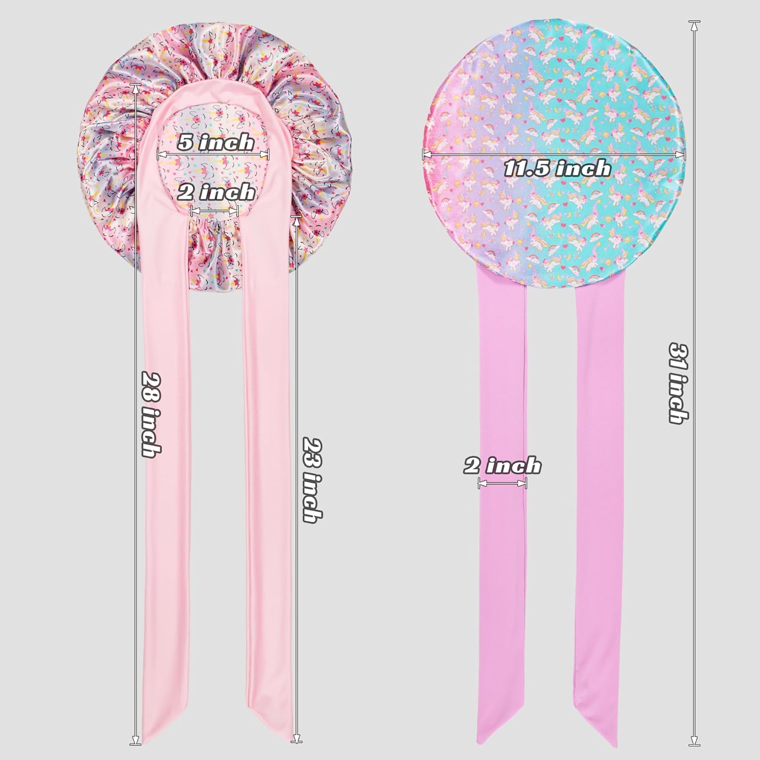 2 Pack Kids Silk & Satin Bonnets - Stylish Sleep Caps for Girls, Perfect for Toddler Comfort