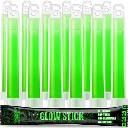 12-Pack 6-Inch Glow Sticks - Bright Emergency Light Sticks for Survival Kits, Camping, Hiking, and Disasters - Lasts Up to 12 Hours (Green)