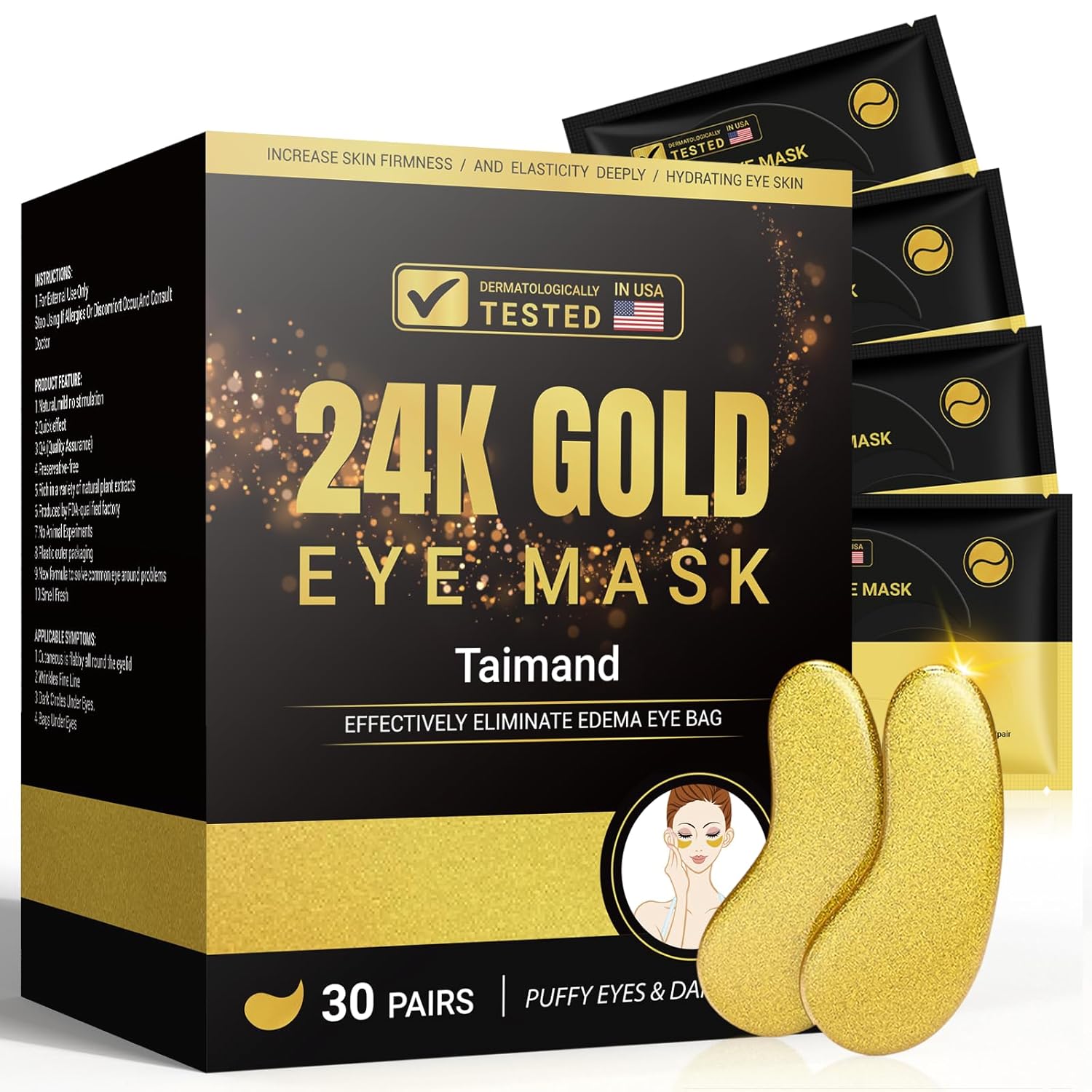 Revitalize Your Eyes: 30 Pairs of 24K Gold Under Eye Patches for Dark Circles, Puffiness, and Wrinkles with Collagen
