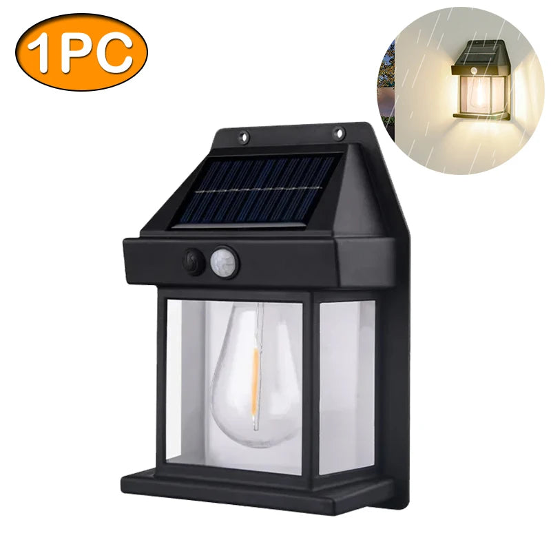 Smart Solar Tungsten Night Lamp with Motion Sensor - 3 Lighting Modes, Waterproof Garden Lantern for Courtyards and Outdoor Decor