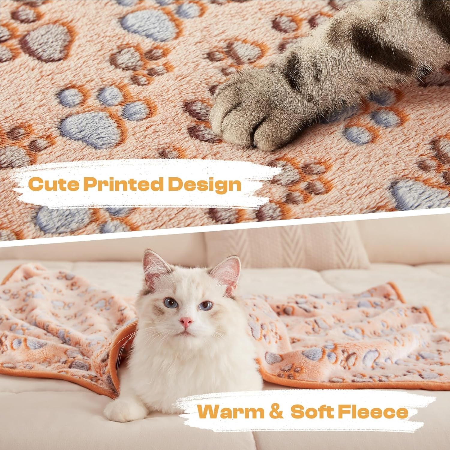 Premium Super Soft Fleece Pet Blanket – 3 Pack Fluffy Flannel Throws for Dogs & Cats in Brown, Pink, and White (Small 23x16 Inch)