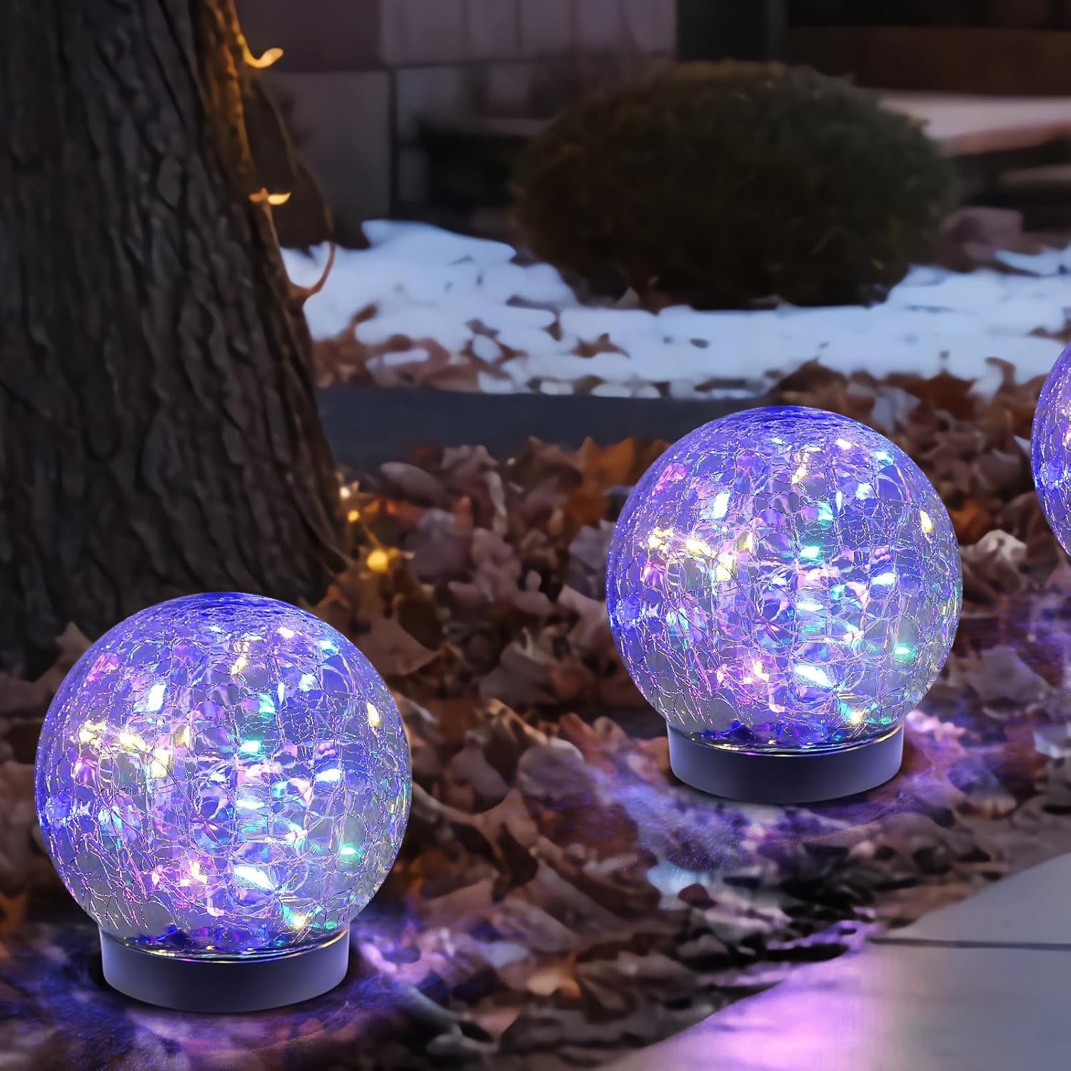 Illuminate Your Outdoors with  Solar Globe Lights - 2 Pack Cracked Glass Orbs for Stunning Lawn & Patio Decor - Waterproof & Stylish!
