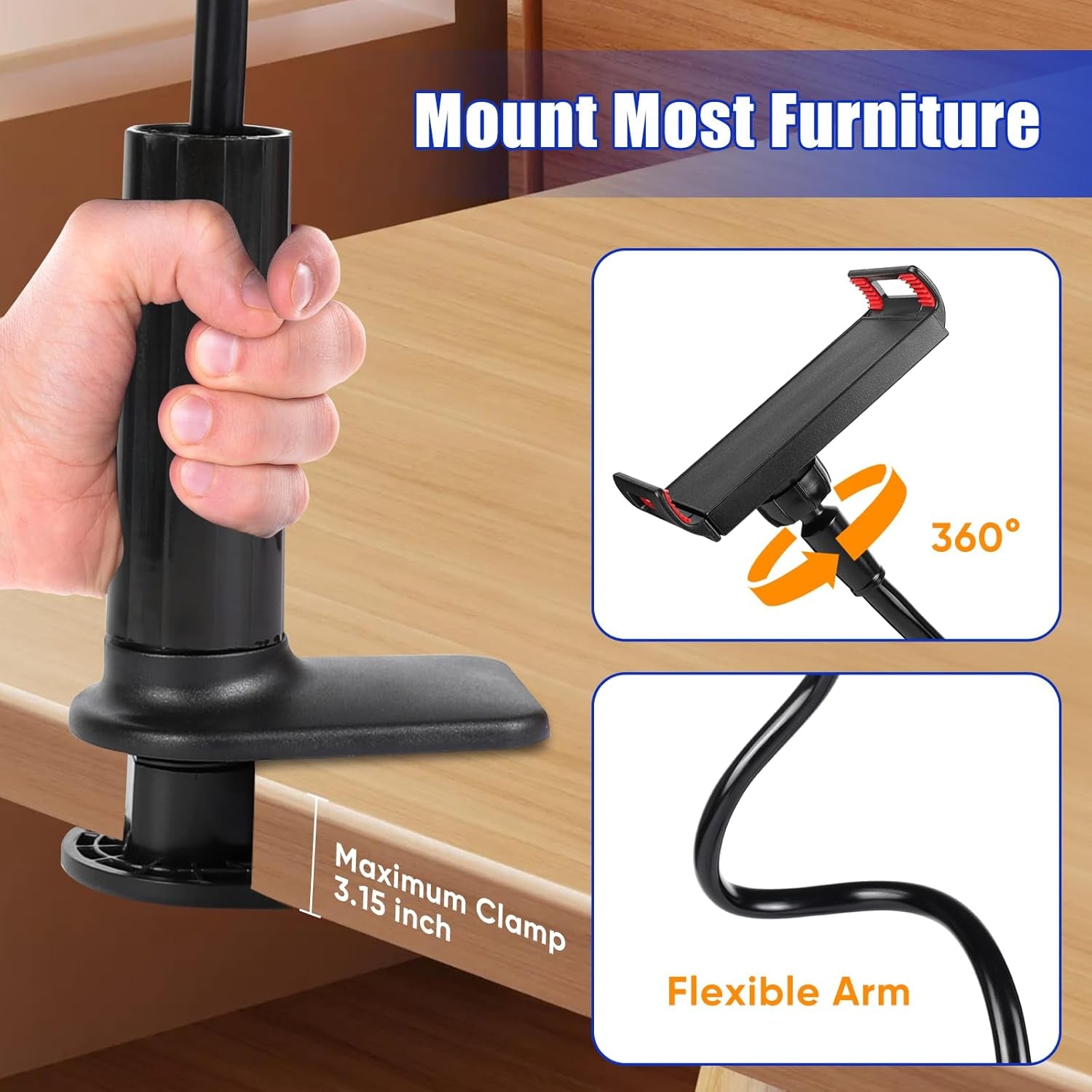 Ultimate Gooseneck Tablet and Phone Stand for Bed - Adjustable Flexible Arm Holder for 4-10 Inch Devices