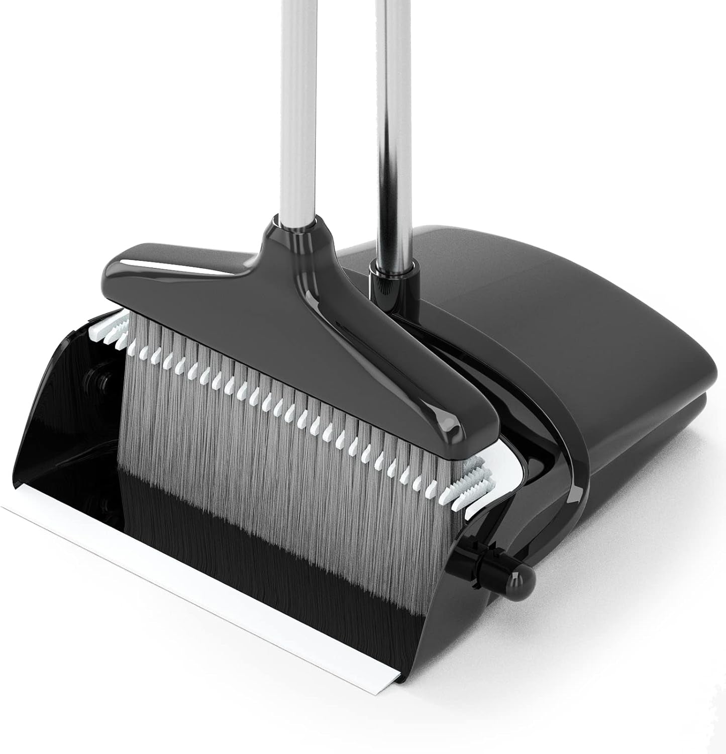 Effortless Cleaning: 54” Long Handle Broom & Dustpan Combo Set - Sleek Black & Grey Design for Home, Office & Kitchen