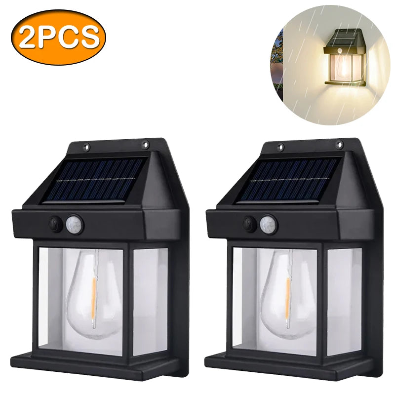 Smart Solar Tungsten Night Lamp with Motion Sensor - 3 Lighting Modes, Waterproof Garden Lantern for Courtyards and Outdoor Decor