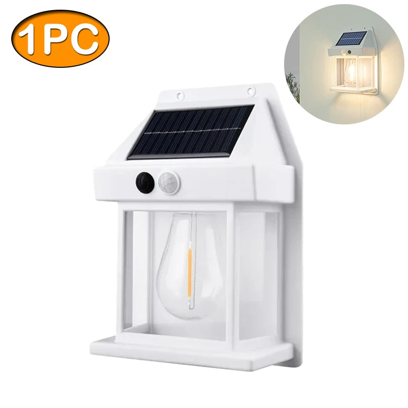 Smart Solar Tungsten Night Lamp with Motion Sensor - 3 Lighting Modes, Waterproof Garden Lantern for Courtyards and Outdoor Decor