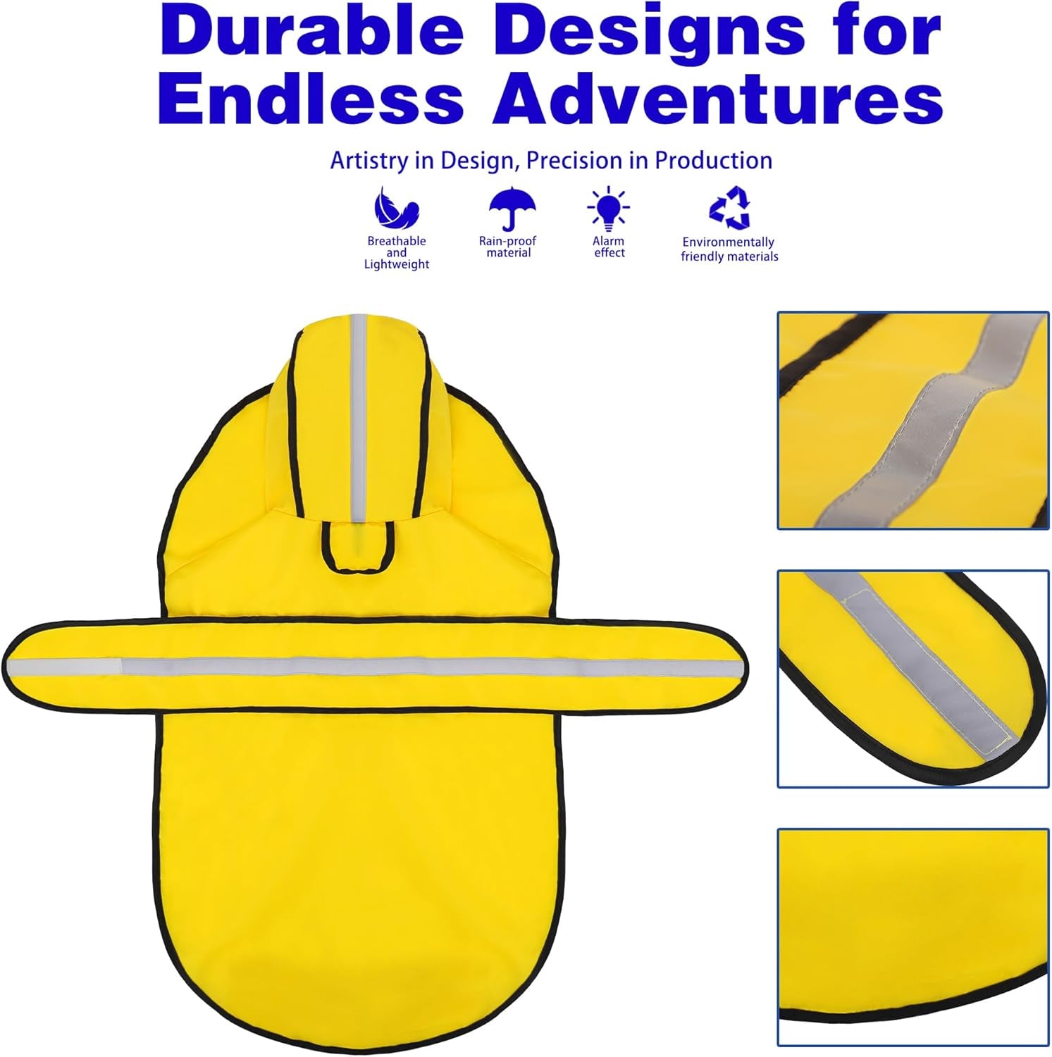 Waterproof Dog Raincoat - Adjustable Hooded Poncho with Reflective Stripes & Leash Hole for All Dog Sizes - Bright Yellow M