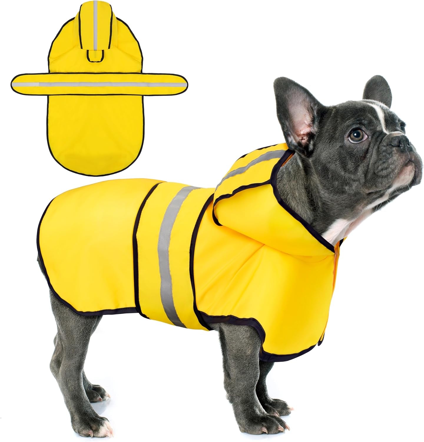 Waterproof Dog Raincoat - Adjustable Hooded Poncho with Reflective Stripes & Leash Hole for All Dog Sizes - Bright Yellow M