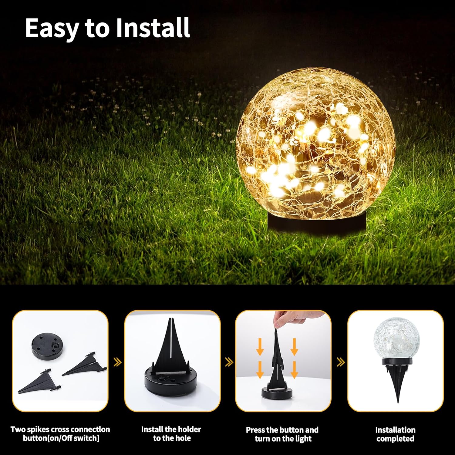 Enchanting Solar Globe Lights for Outdoor Decor - Waterproof Cracked Glass Balls for Garden, Patio & Backyard Ambiance