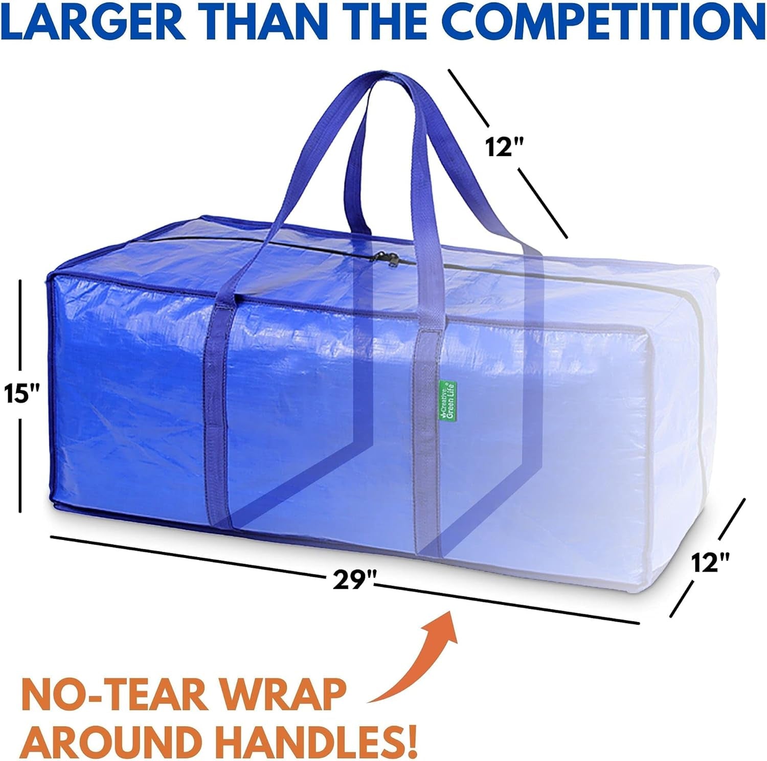 Extra Large Heavy Duty Moving Bags - 4 Pack Blue Storage Bins with Strong Zipper & Carry Handles - Ideal for College Dorm Essentials