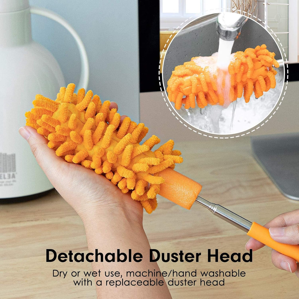 Extendable Microfiber Duster Set - Hand Washable with 2 Replaceable Heads for Effortless Cleaning of Office, Car, Windows, Furniture, and Ceiling Fans