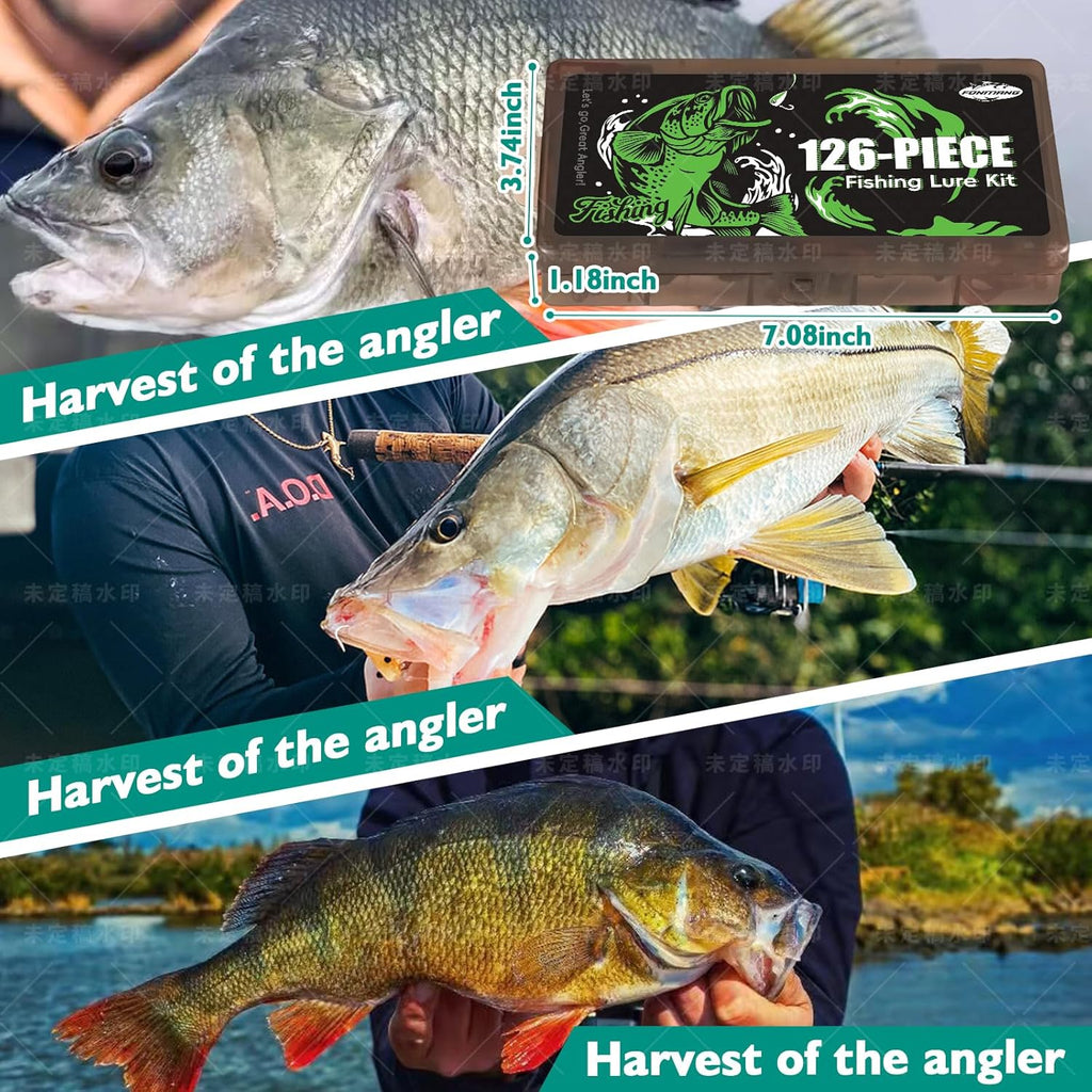 Ultimate  Fishing Lures Kit  126 piece- Complete Tackle Box with Vibs, Frogs, Minnows, Soft Baits, Hooks & Weights for Freshwater Bass, Walleye & Trout Fishing