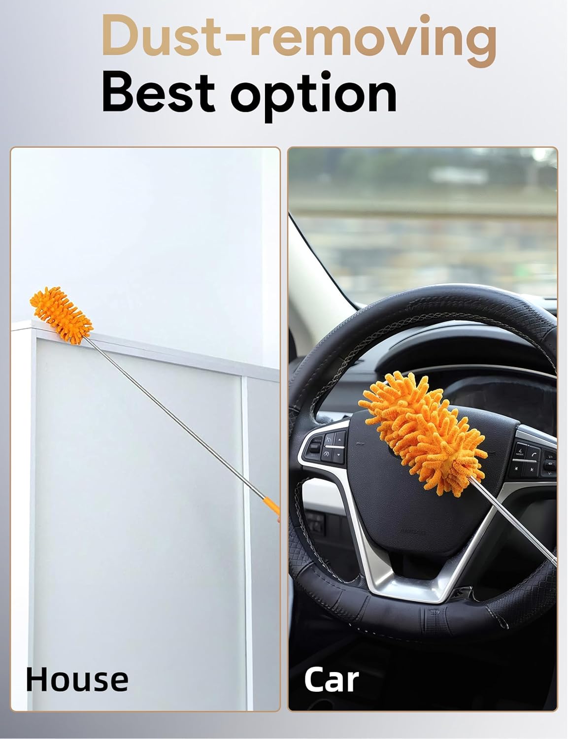 Extendable Microfiber Duster Set - Hand Washable with 2 Replaceable Heads for Effortless Cleaning of Office, Car, Windows, Furniture, and Ceiling Fans