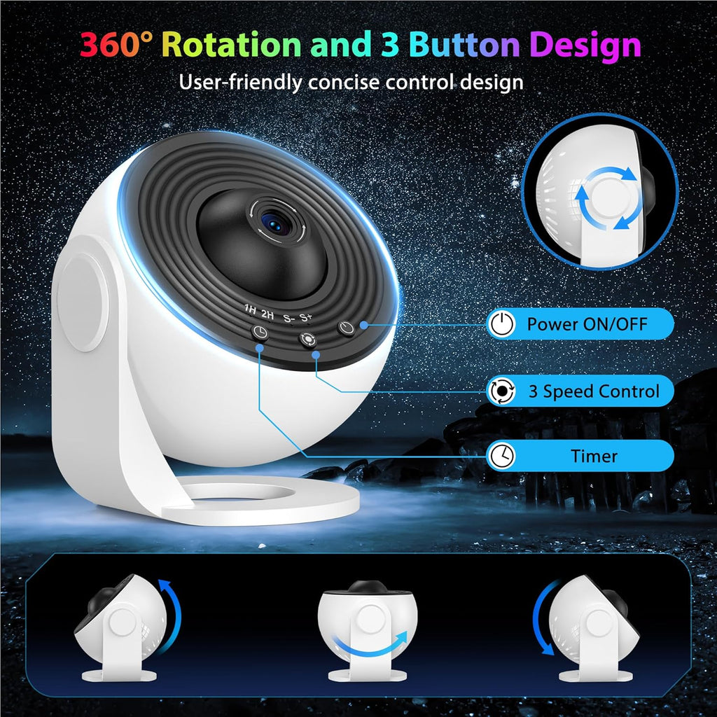 Starlit Dreams Galaxy Projector - HD Star & Planetarium Light with 13 Film Discs, Adjustable Knob, 360° Rotation, and Timer for Kids' Bedrooms