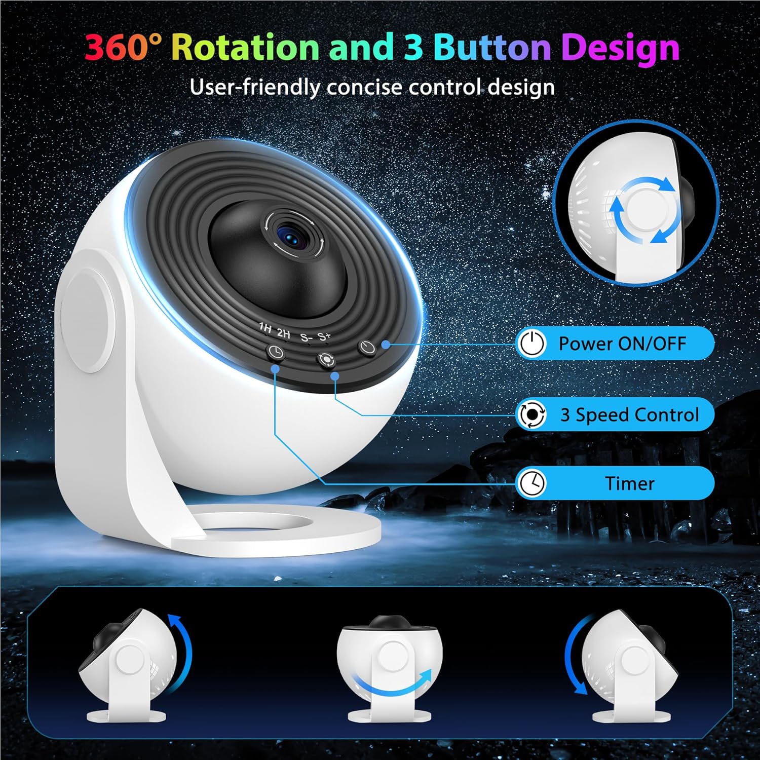 Starlit Dreams Galaxy Projector - HD Star & Planetarium Light with 13 Film Discs, Adjustable Knob, 360° Rotation, and Timer for Kids' Bedrooms