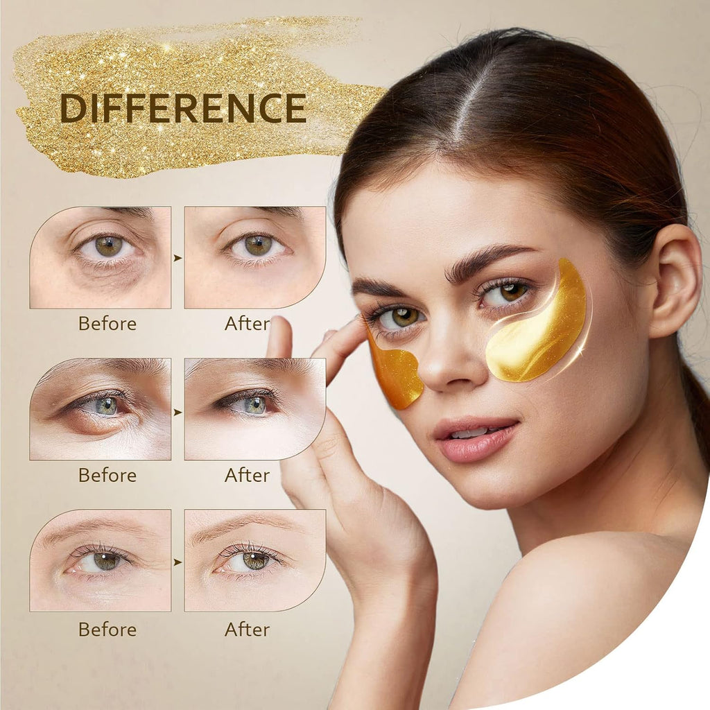 Revitalize Your Eyes: 30 Pairs of 24K Gold Under Eye Patches for Dark Circles, Puffiness, and Wrinkles with Collagen