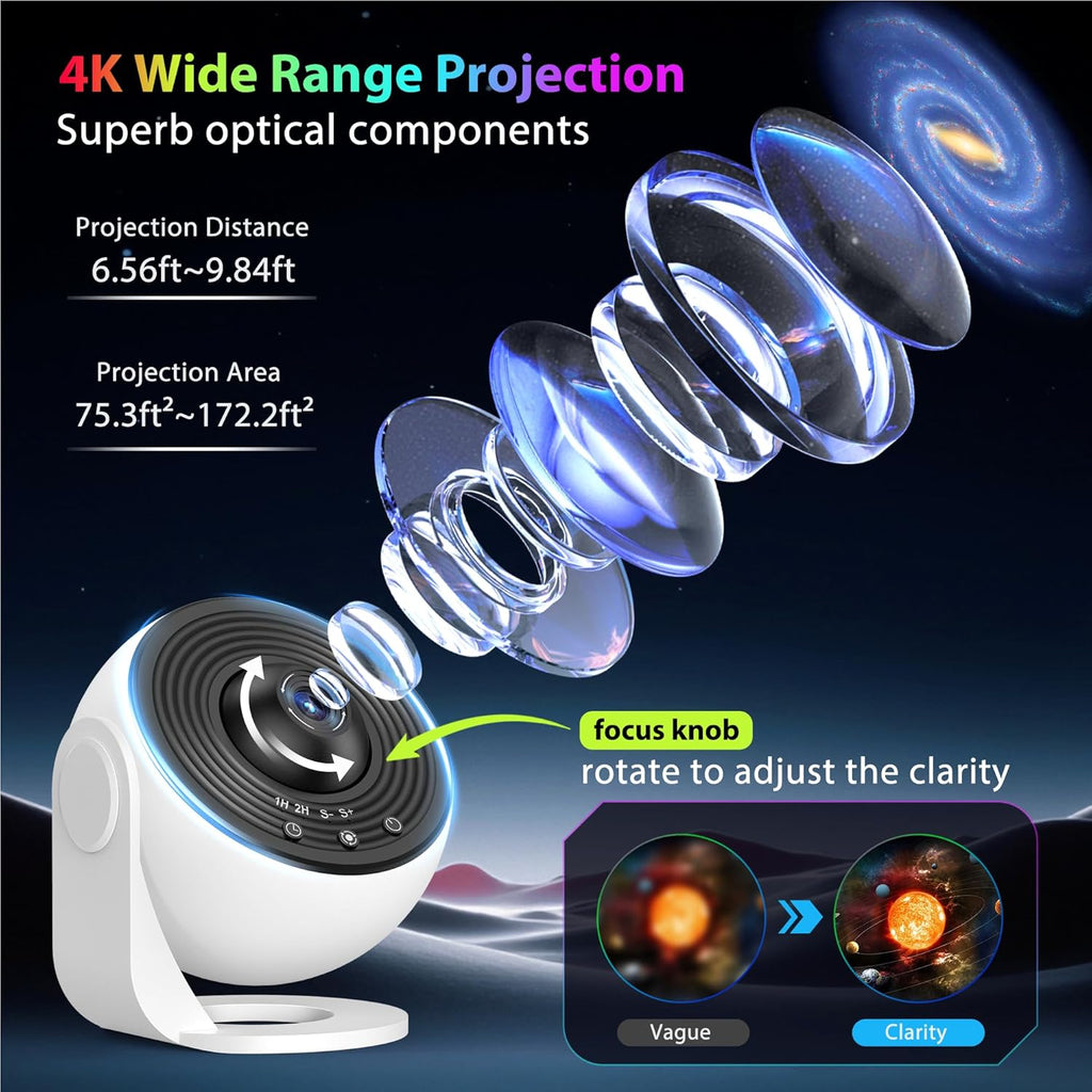 Starlit Dreams Galaxy Projector - HD Star & Planetarium Light with 13 Film Discs, Adjustable Knob, 360° Rotation, and Timer for Kids' Bedrooms