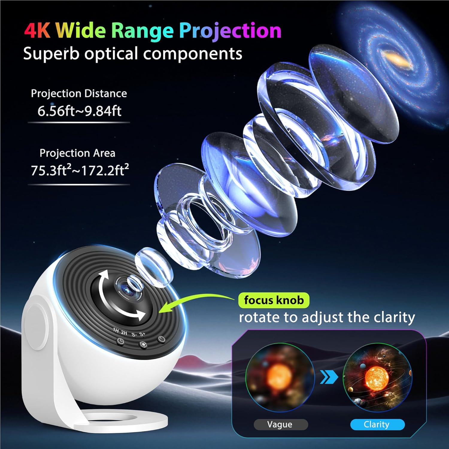 Starlit Dreams Galaxy Projector - HD Star & Planetarium Light with 13 Film Discs, Adjustable Knob, 360° Rotation, and Timer for Kids' Bedrooms