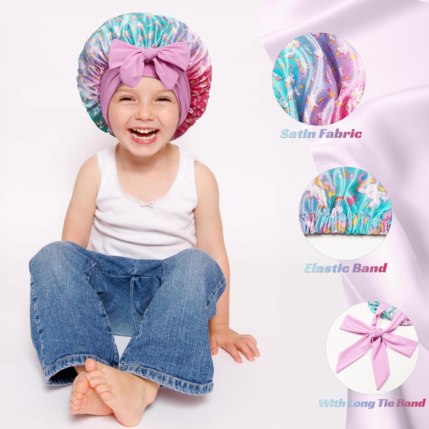2 Pack Kids Silk & Satin Bonnets - Stylish Sleep Caps for Girls, Perfect for Toddler Comfort