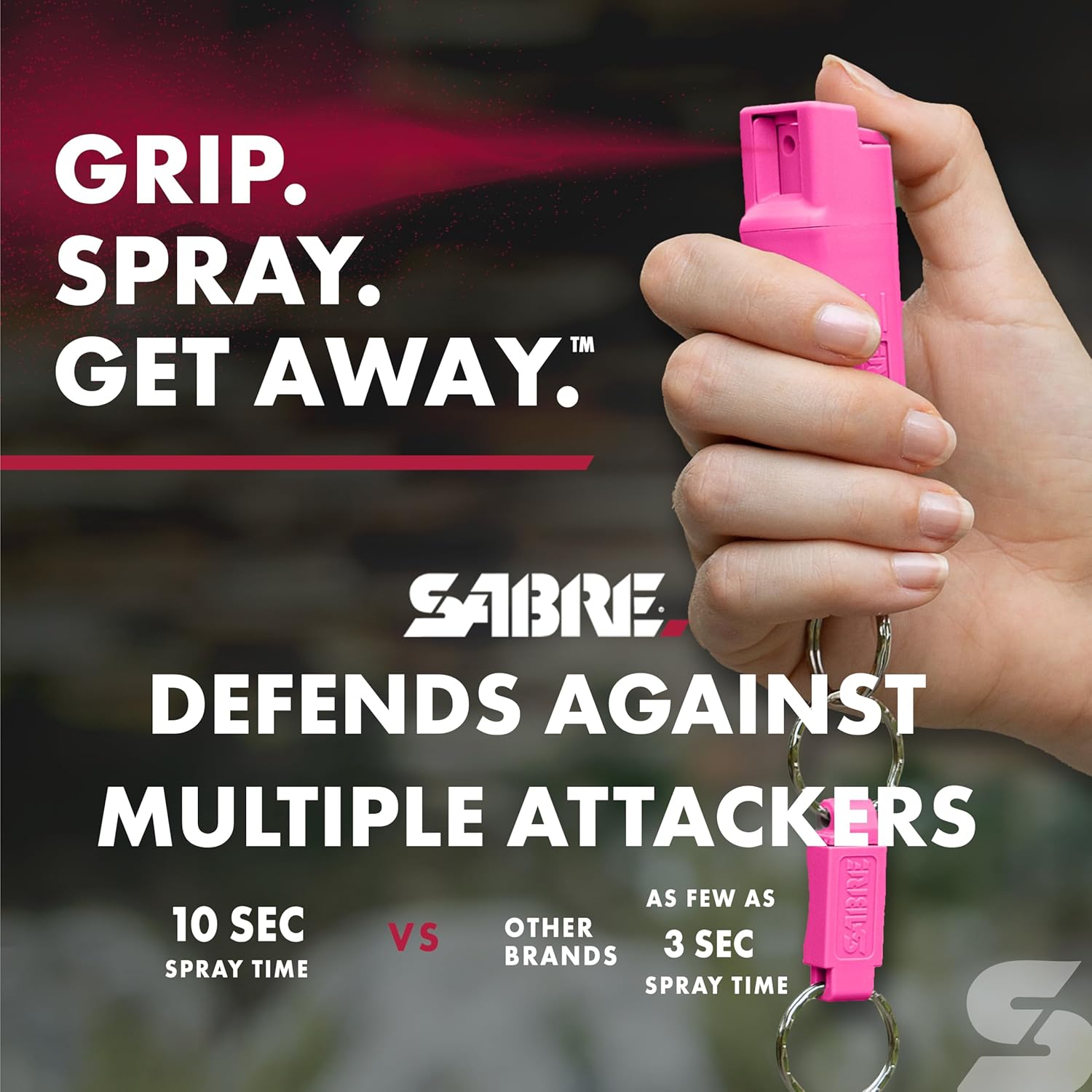 3-In-1 Defense Spray - Max Police Strength Pepper Spray, Tear Gas & UV Dye with Quick Release Keychain & Finger Grip for Precision Aim - 10 Seconds of Protection in a Compact 0.54 Fl Oz Size