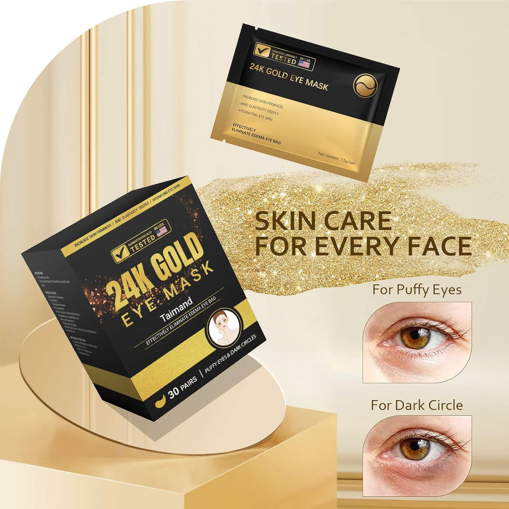Revitalize Your Eyes: 30 Pairs of 24K Gold Under Eye Patches for Dark Circles, Puffiness, and Wrinkles with Collagen