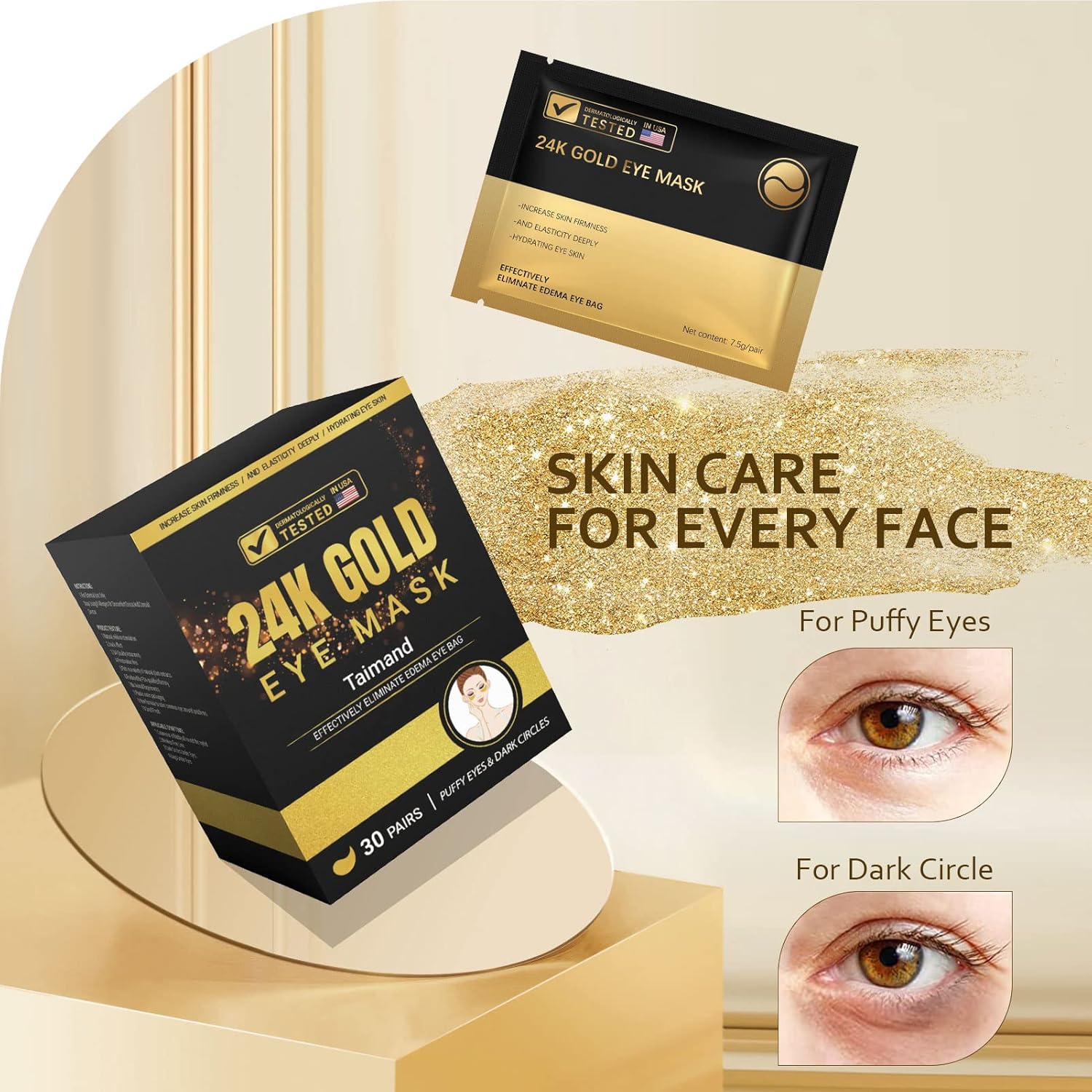 Revitalize Your Eyes: 30 Pairs of 24K Gold Under Eye Patches for Dark Circles, Puffiness, and Wrinkles with Collagen