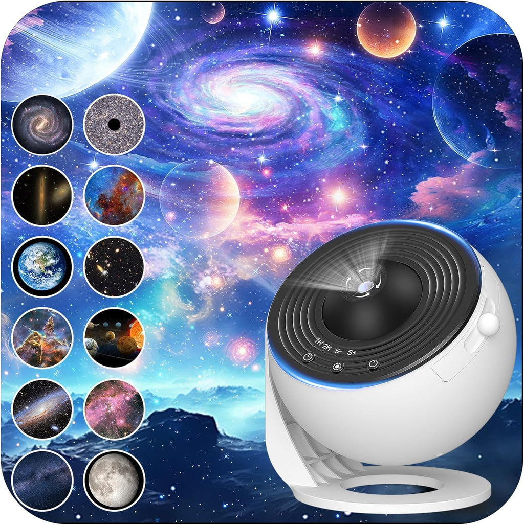 Starlit Dreams Galaxy Projector - HD Star & Planetarium Light with 13 Film Discs, Adjustable Knob, 360° Rotation, and Timer for Kids' Bedrooms
