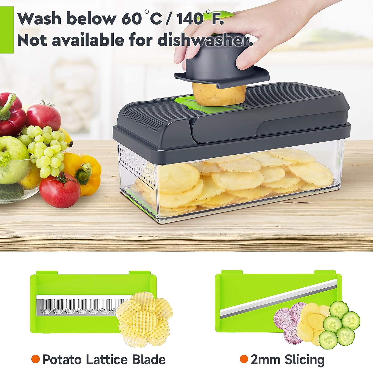 12-in-1 Versatile Vegetable Chopper with 7 Blades, Convenient Food Prep Tool & Cheese Grater - Essential Kitchen Gadget in Green/Grey