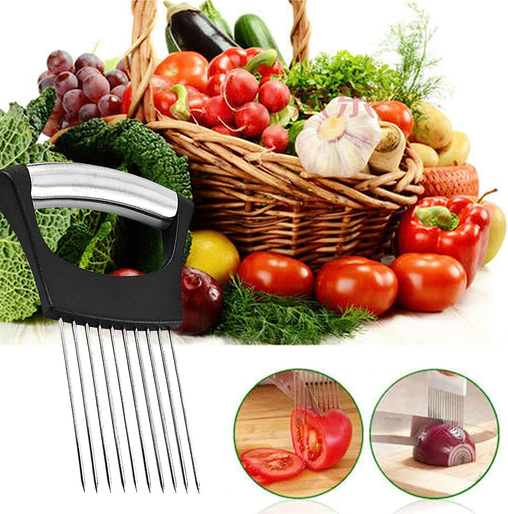 Stainless Steel Onion Holder & Slicer - Perfect for Onions, Tomatoes, Avocados, Eggs & More! Essential Kitchen Tool