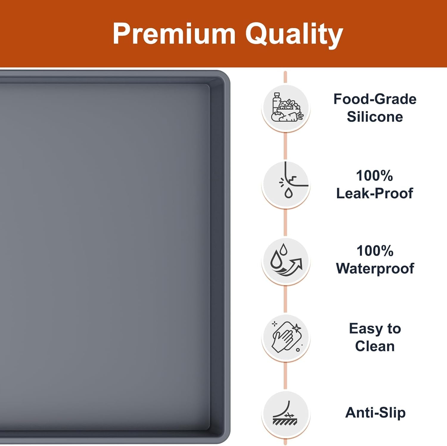 Extra Thick Waterproof Silicone Pet Feeding Mat - Non-Slip, Spill Proof, 19” x 12”, BPA Free, Perfect for Dogs & Cats, Gray
