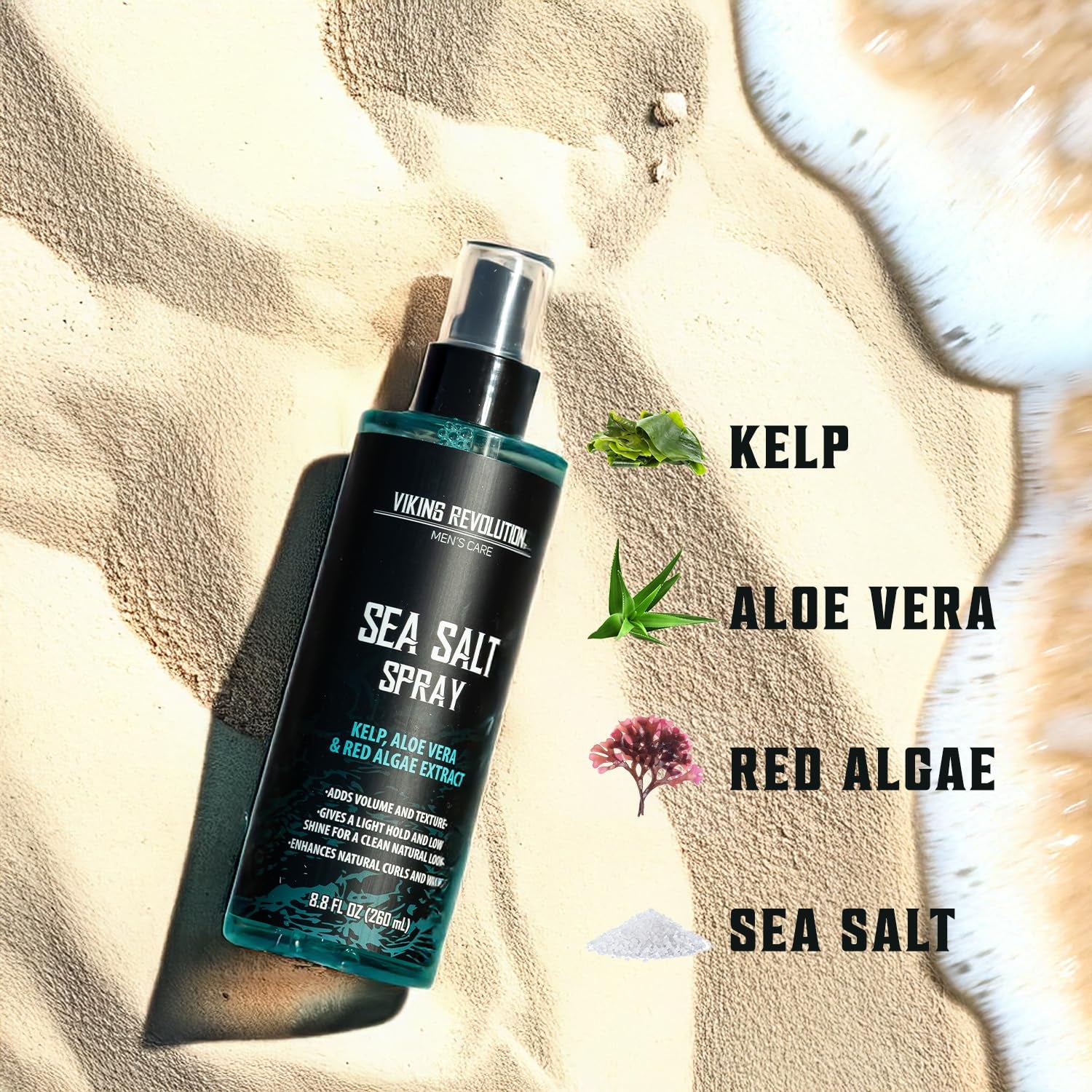 Sea Salt Spray for Men - Texturizing Hair Spray with Kelp, Aloe Vera & Red Algae - Achieve Beachy Volume & Texture - 8.8Oz