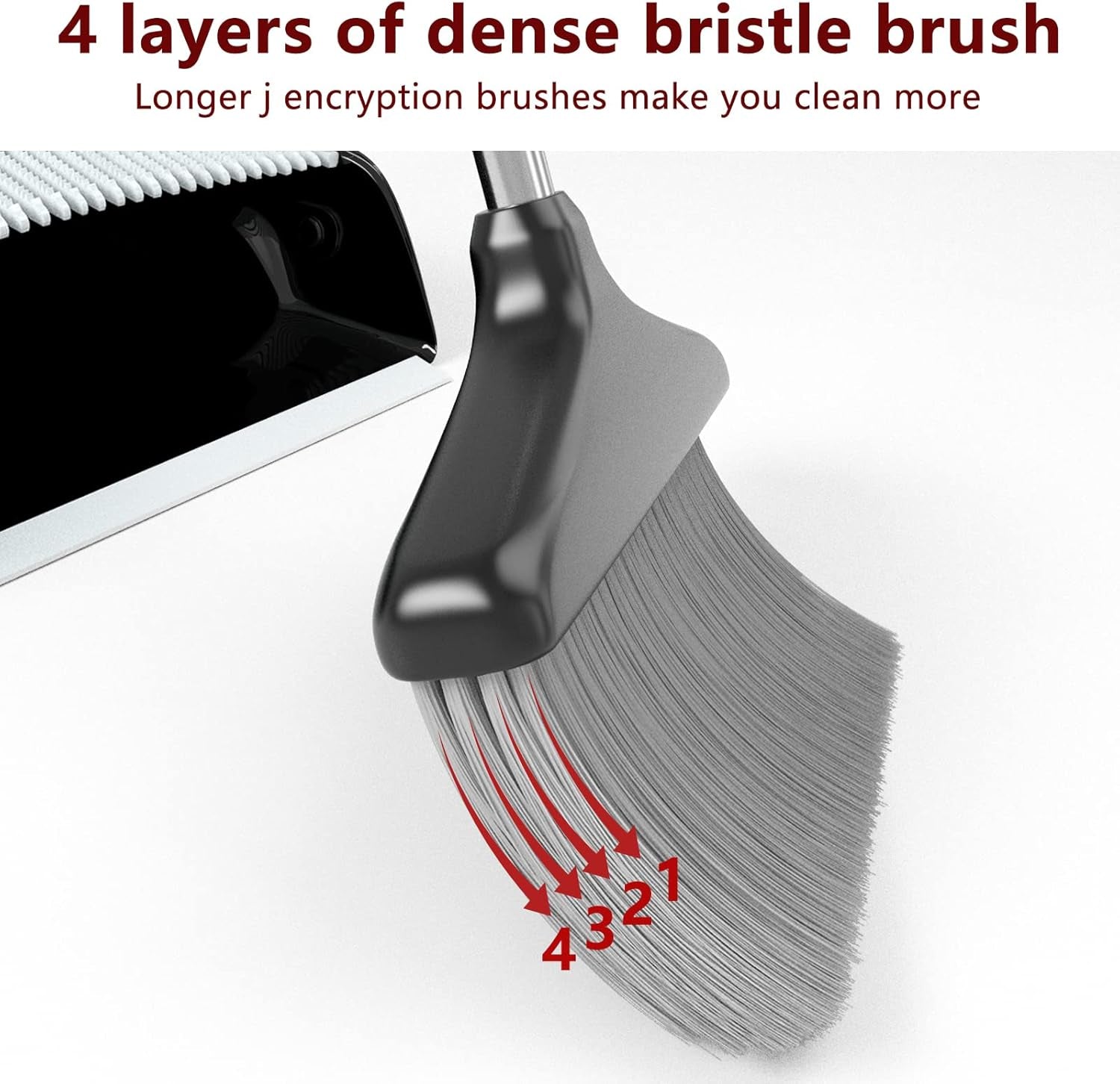 Effortless Cleaning: 54” Long Handle Broom & Dustpan Combo Set - Sleek Black & Grey Design for Home, Office & Kitchen