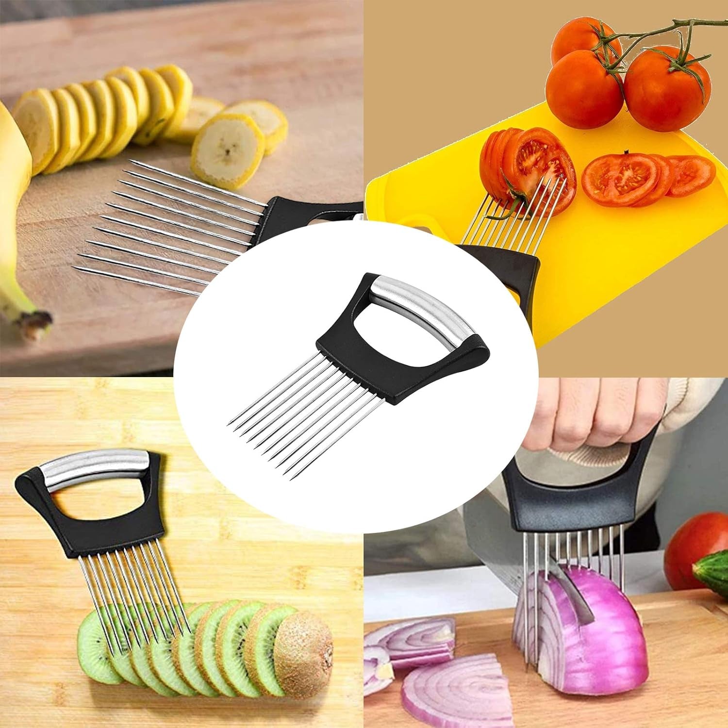 Stainless Steel Onion Holder & Slicer - Perfect for Onions, Tomatoes, Avocados, Eggs & More! Essential Kitchen Tool