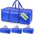 Extra Large Heavy Duty Moving Bags - 4 Pack Blue Storage Bins with Strong Zipper & Carry Handles - Ideal for College Dorm Essentials