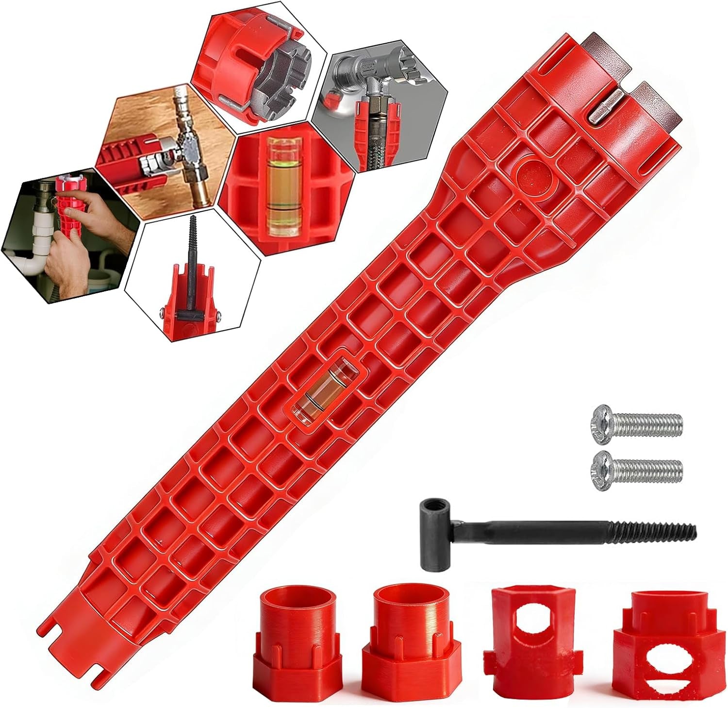 Ultimate 14-In-1 Multi-Function Basin Wrench with Level & Interchangeable Heads for Effortless Faucet & Sink Repairs