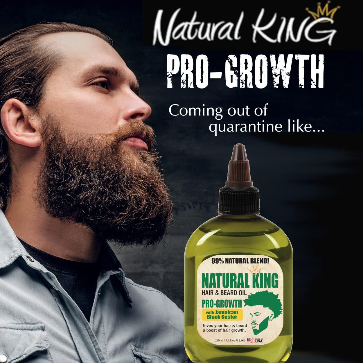 Natural King Pro-Growth Hair & Beard Oil - Infused with Jamaican Black Castor Oil, 7.1 Oz for Ultimate Nourishment and Growth