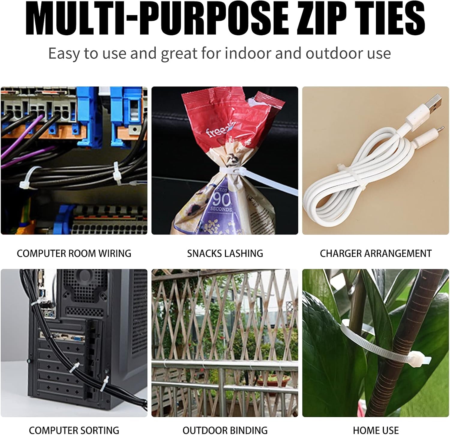 600-Piece Self-Locking Nylon Cable Zip Ties - Assorted Sizes (4"-12") for Home, Garden, Office & Workshop - Perfect Wire Management Solution in White