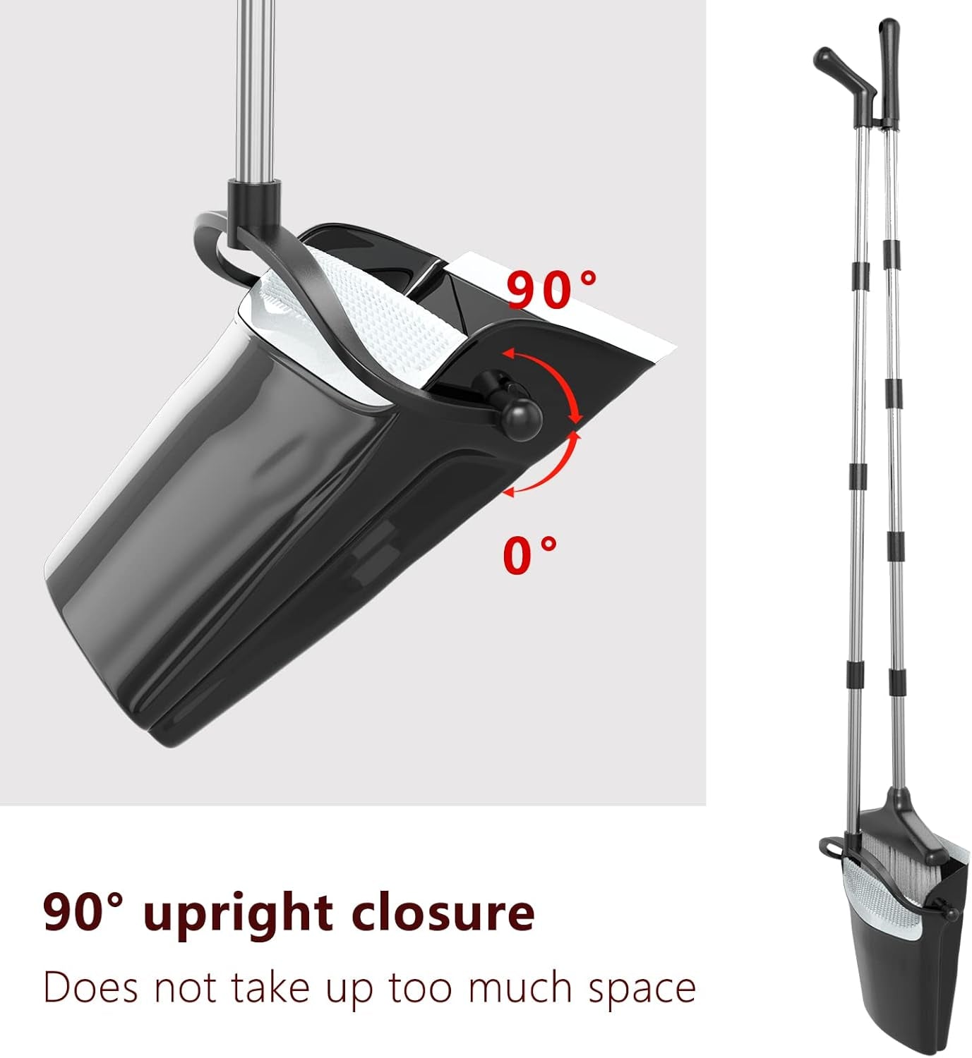 Effortless Cleaning: 54” Long Handle Broom & Dustpan Combo Set - Sleek Black & Grey Design for Home, Office & Kitchen