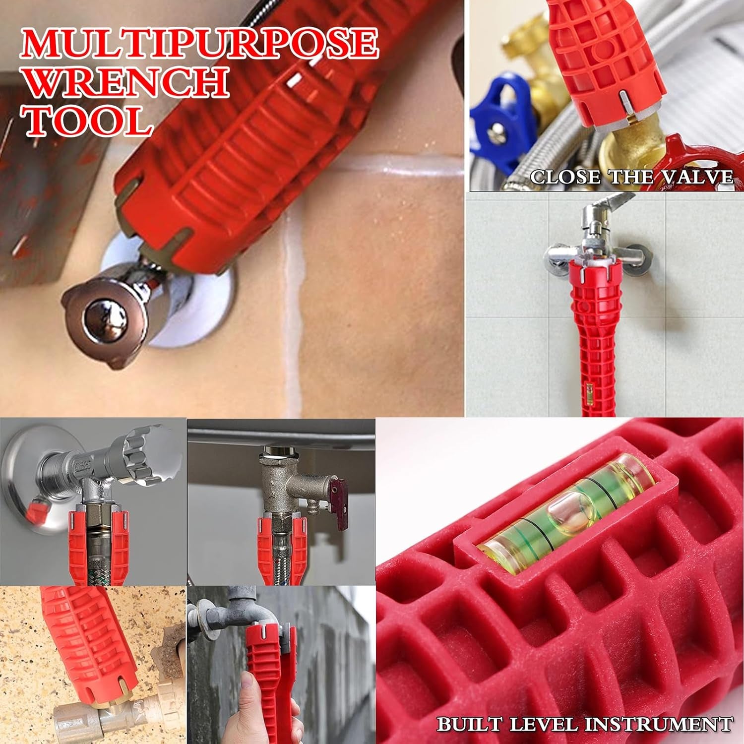 Ultimate 14-In-1 Multi-Function Basin Wrench with Level & Interchangeable Heads for Effortless Faucet & Sink Repairs