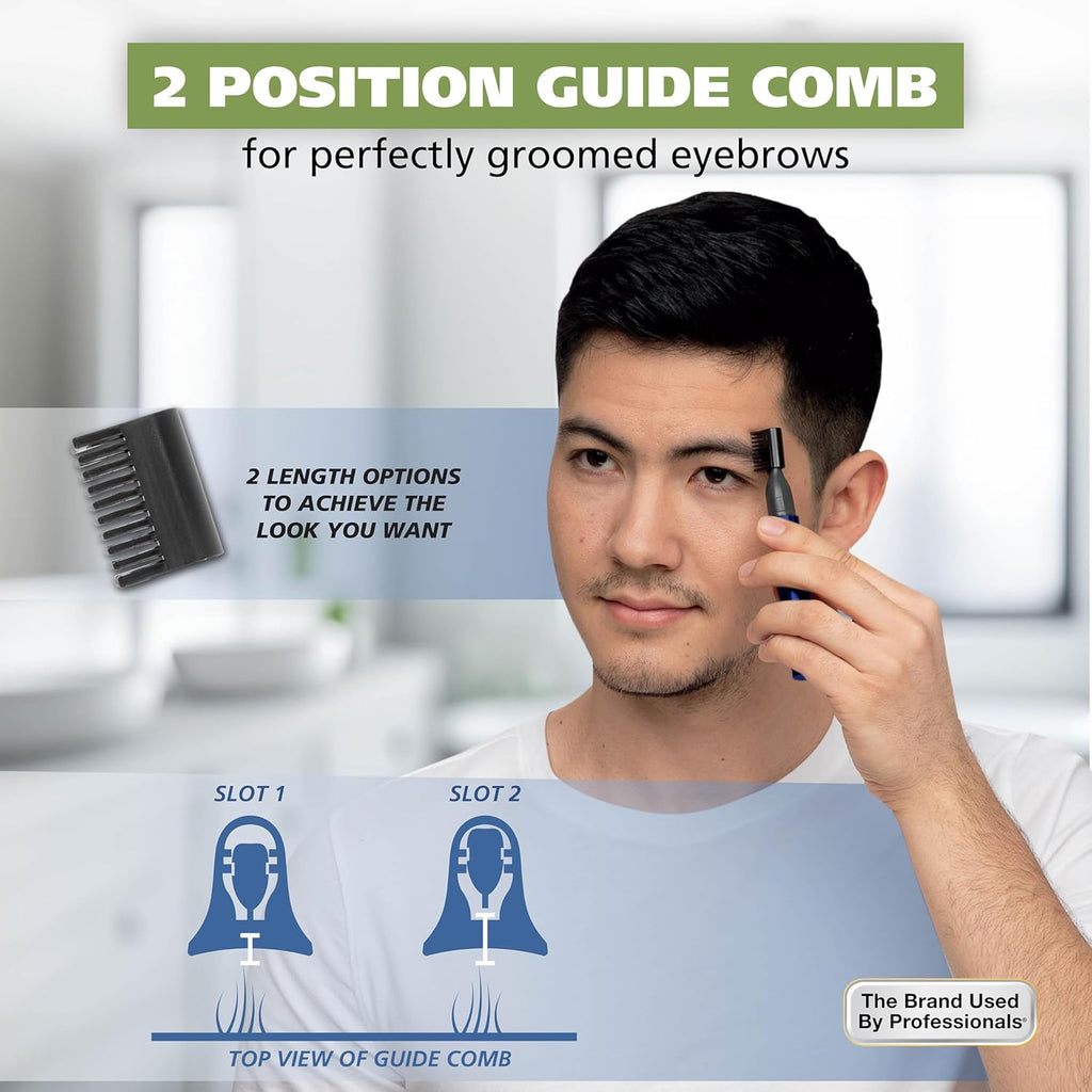 Micro Groomsman Personal Trimmer - All-in-One Battery-Powered Grooming Tool for Precise Eyebrow, Nose, and Ear Care with Easy-Clean Rinseable Heads