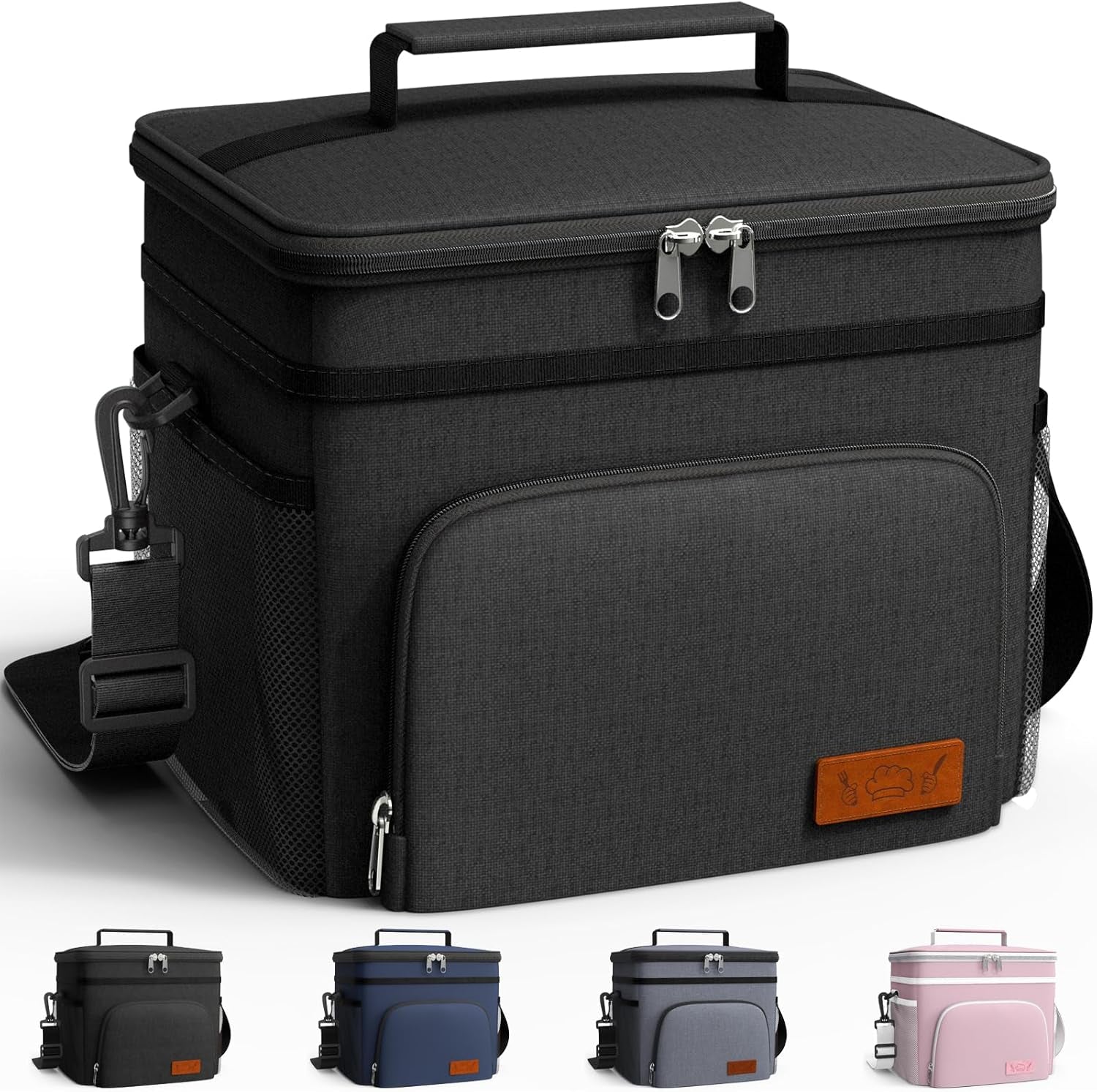 Versatile  Insulated Lunch Box - Leak-Proof Cooler Bag with 4 Pockets & Adjustable Strap, Perfect for Work, Picnics, and Travel - Medium Size in Black (10.2"×6.9"×8.5")