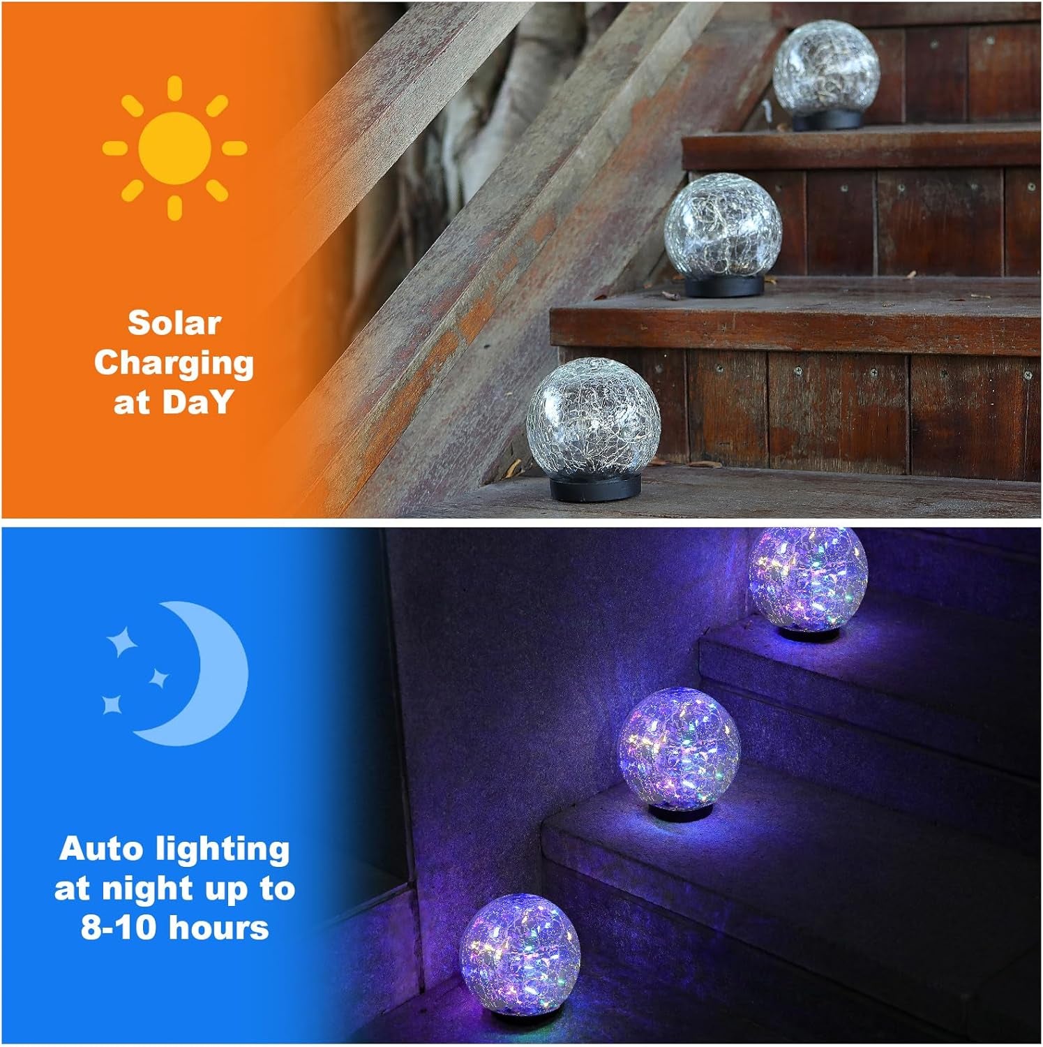 Illuminate Your Outdoors with  Solar Globe Lights - 2 Pack Cracked Glass Orbs for Stunning Lawn & Patio Decor - Waterproof & Stylish!