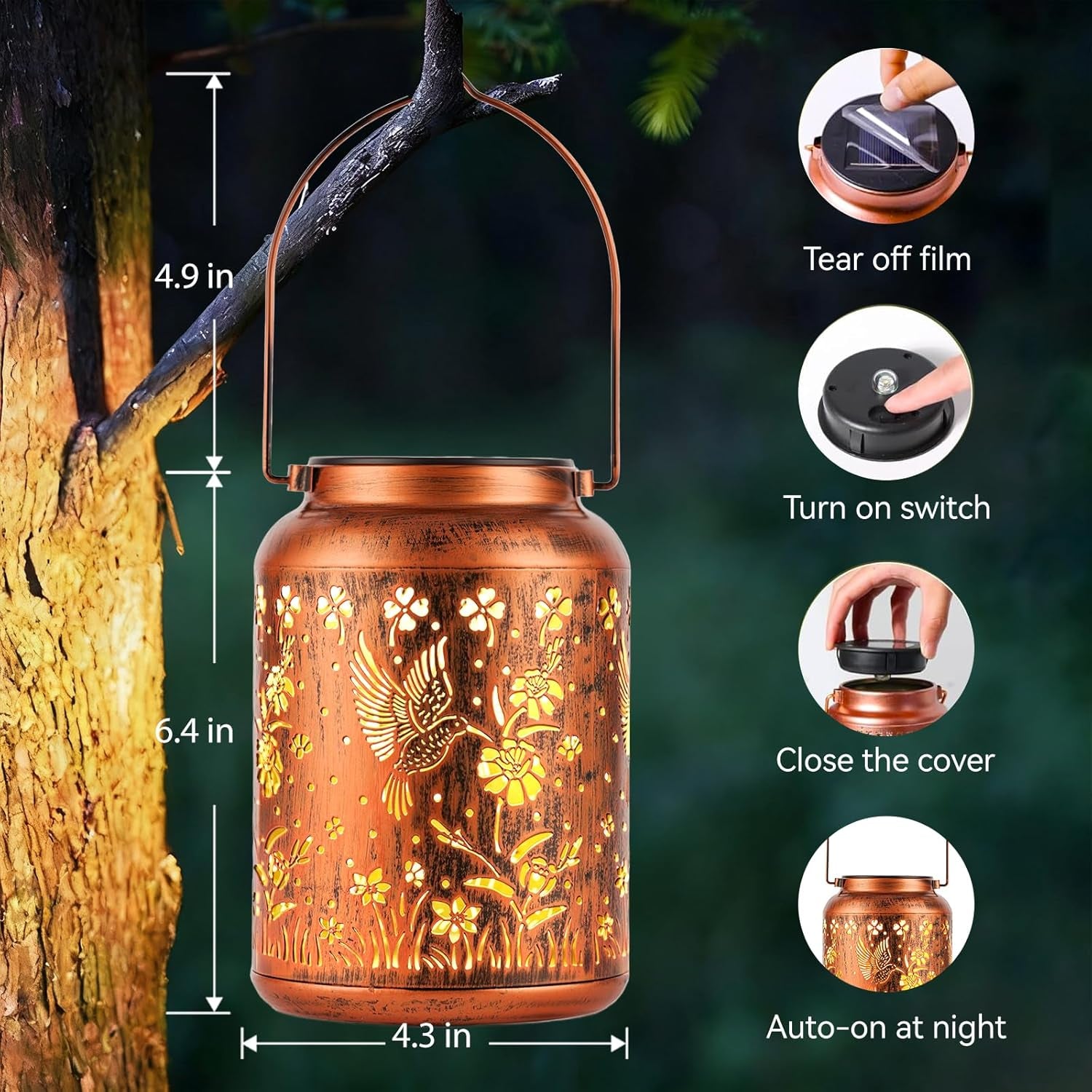 Illuminate Your Garden with Hummingbird Solar Lanterns - Perfect Outdoor Decor & Waterproof LED Hanging Lights for Patios, Yards, and Pathways.
