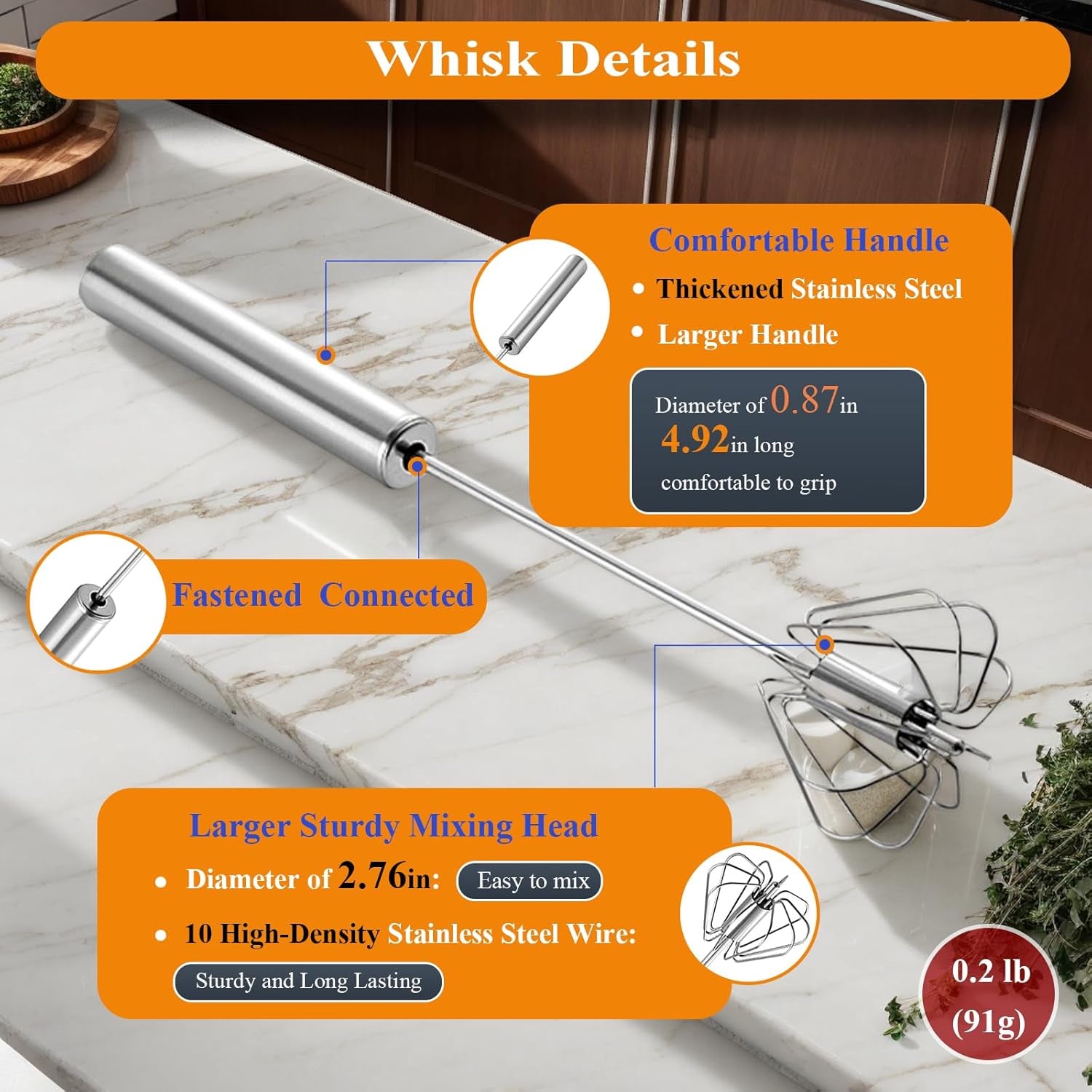 Whizzy Whisk Stainless Steel Semi-Automatic Egg Beater - 10" Hand Push Blender for Effortless Mixing and Cooking!