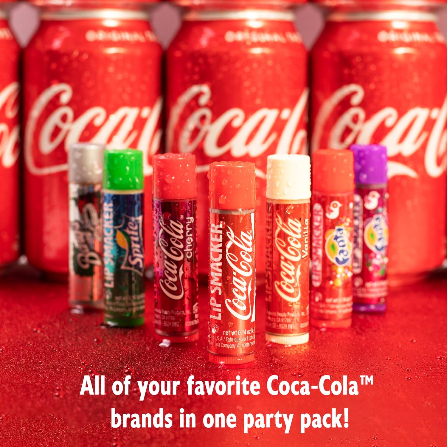 Coca-Cola Flavored  Balm Set - 8 Delicious Flavors including Coke, Cherry Vanilla Sprite, Root Beer, Orange Fanta, and Grape Strawberry Fanta!