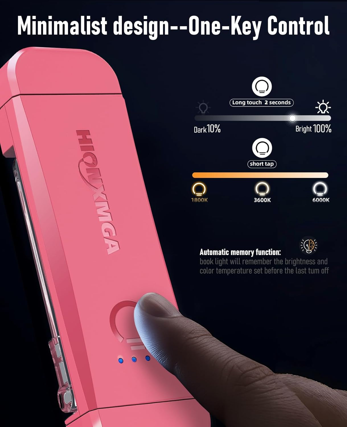 Rechargeable Book Reading Light - Silent Touch Clip-On Lamp with 3 Amber Colors & Dimming for Cozy Night Reading - Perfect Gift for Lovers & Kids - Stylish Pink Design (Sd-10)