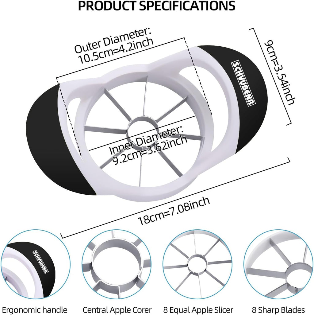 Professional 3.5 Inch Apple Slicer & Corer - Super Sharp Stainless Steel Cutter with 8 Blades - Effortless Apple Prep Tool (Black)