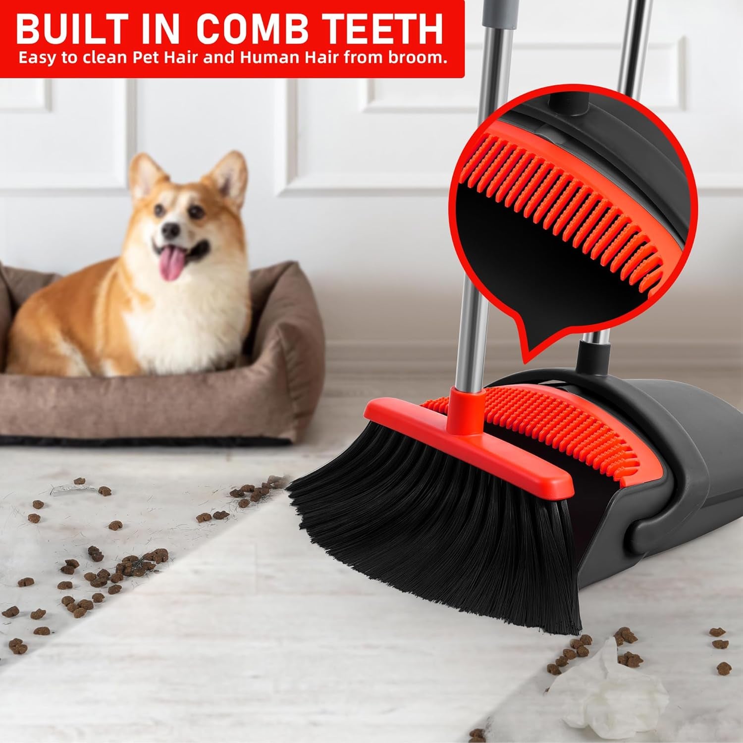 Adjustable 54-Inch Angle Broom and Dustpan Combo Set - Perfect for Pet Hair and Kitchen Messes (Black)