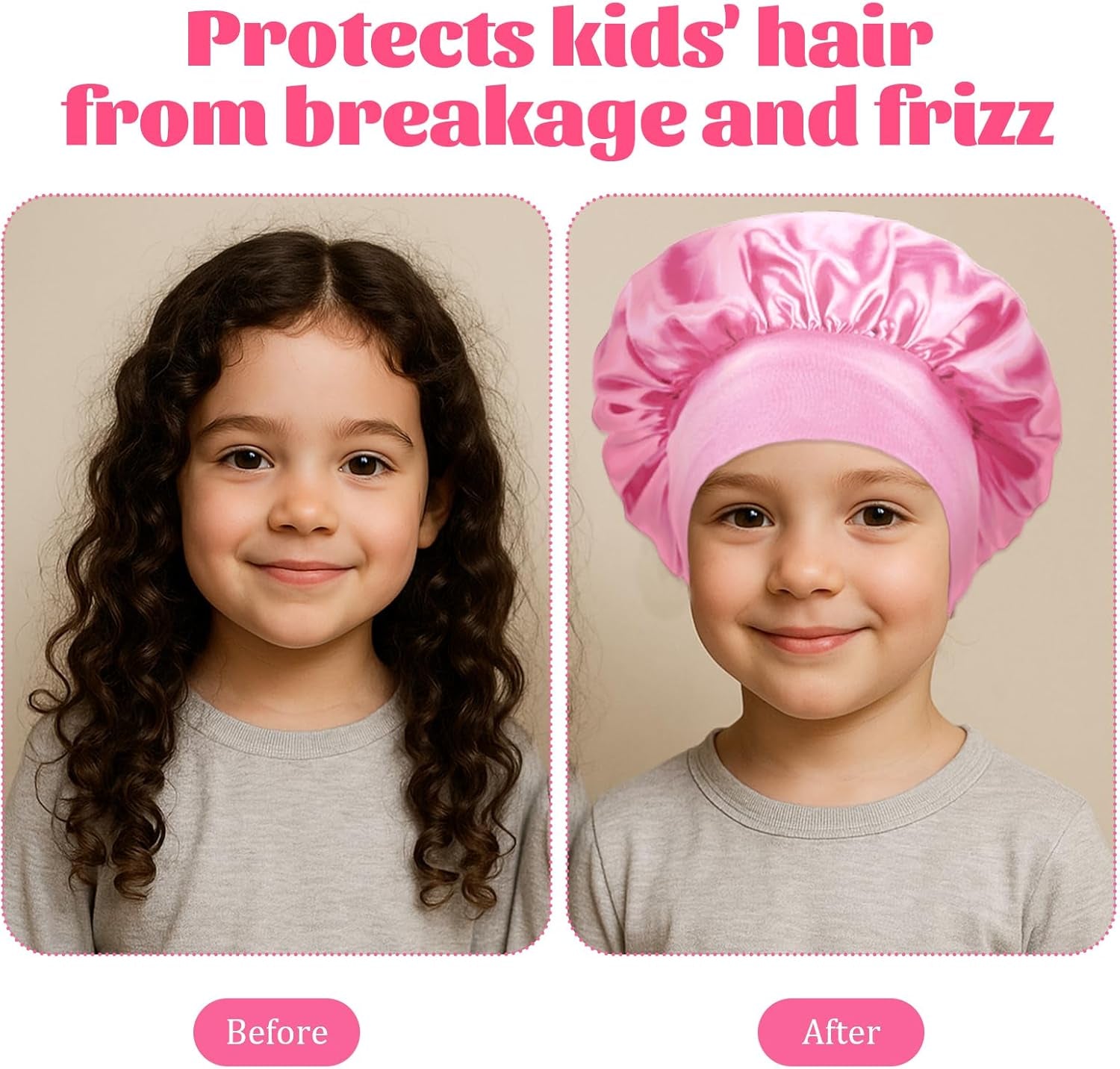 2 Pack Kids Silk Satin Bonnets for Girls - Comfortable Sleeping Caps for Curly Hair with Elastic Wide Band - Perfect for Toddlers and Children