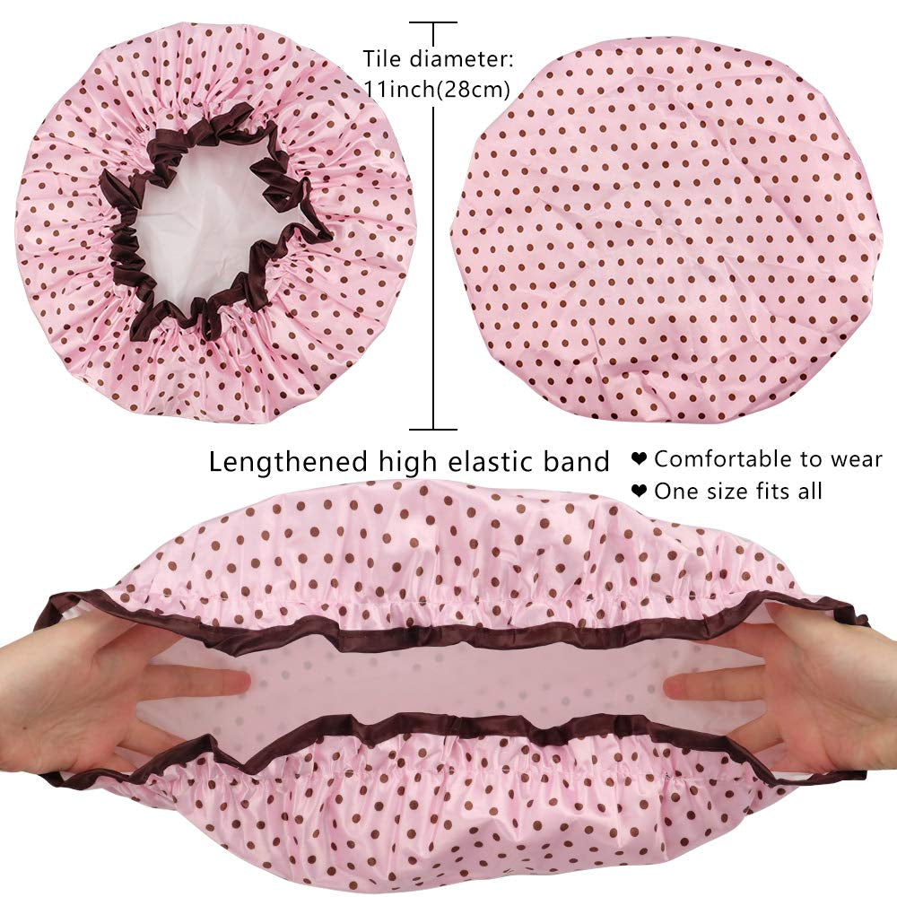 4-Pack Women's Shower Caps - Reusable, Elastic,  Waterproof 